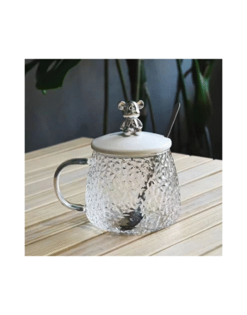 Charming Hammered Bear Glass Coffee Cup with Handle and Lid - Reusable, Multi-Purpose Transparent Glass Mug for Hot & Cold Beverages