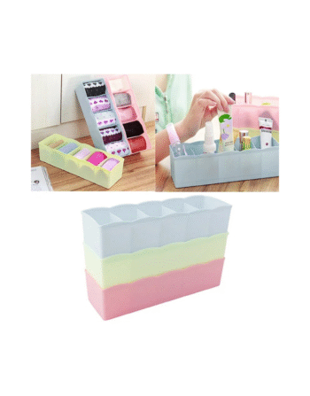 3 Pc : 5-Compartment Plastic Storage Box for Underwear, Socks, Accessories