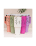 Customized 40oz Tumbler with Handle & Straw, Personalized with Name and Birth Flower