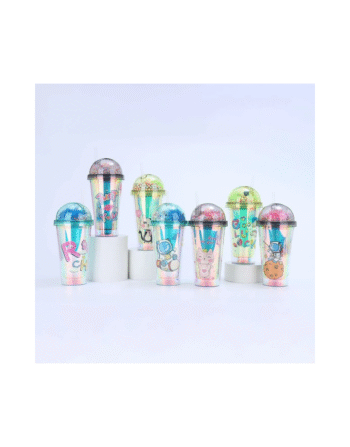 Creative Astronaut Print Plastic Cup Double Layer Portable Cute Water Cup, Sipper with Straw and LED Light