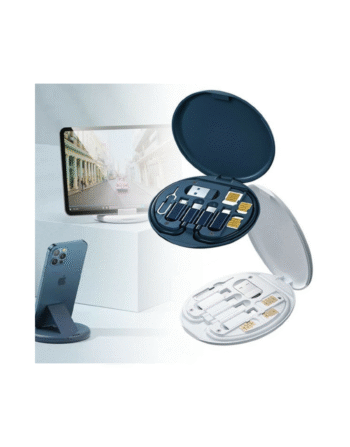 Multifunction Data Cable Set Conversion Head Portable Storage Box, Multi-Type Charging Line Convertor USB Type C Adapter Tool Contains Sim Card Slot Tray Eject Pin, Phone Holder