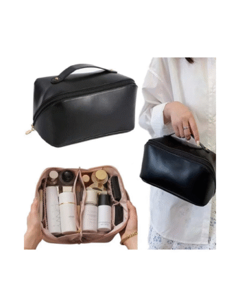 Large Capacity Travel Cosmetic Bag with Compartment Waterproof Leather Makeup Bag