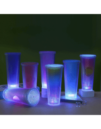 Diamond Cup Double-Layer Plastic Straw Cup with LED Light (Random Colors) - 700 ml
