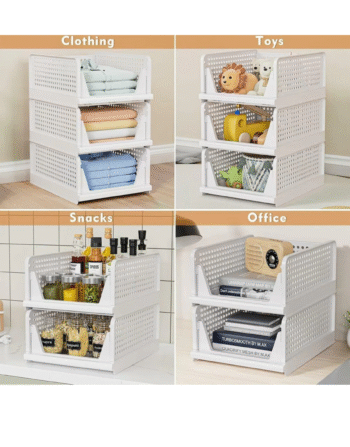 3-Layer Stackable Plastic Storage Organizer – Multipurpose Foldable Rack for Clothes, Toys & More