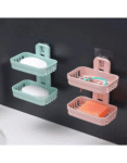 Double Layer Soap Dish Tray With Sticker (Random Color)