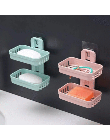 Double Layer Soap Dish Tray With Sticker (Random Color)