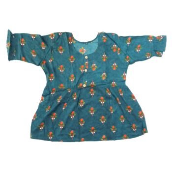 Cotton Short Top With Turquosh Green Floral Pattern | XXL