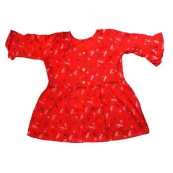 Cotton Short Top With Bright Red colour Floral Pattern | XXL