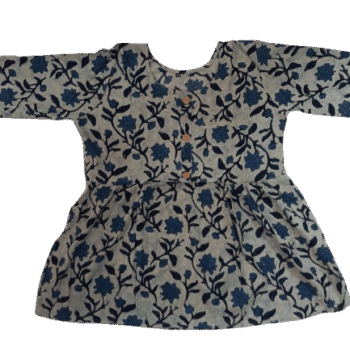 Cotton Short Top White and Blue Floral Pattern