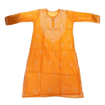 Kurti Chikankari with Small floral Pattern Bright Yellow Size - 46