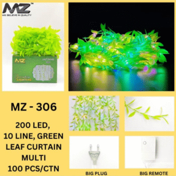 MZ306 200LED 10 LINE GREEN LEAF CURTAIN MULTI 100PCS
